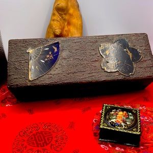 Japanese Black and Red Lacquer Long Box and Russian Folk Medallion Trinket Box